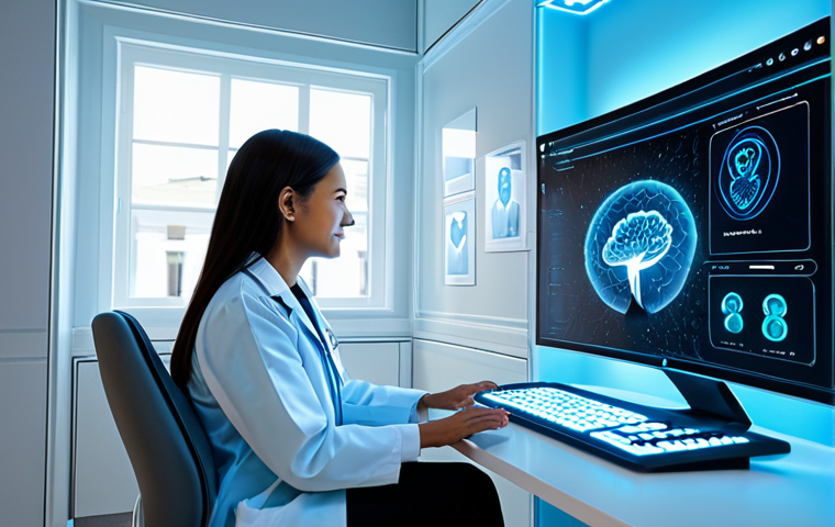 데이터과학과 클라우드 활용 사례 - **Prompt for Smart Healthcare / Home Diagnosis:**
A futuristic, brightly lit home interior. A pe...