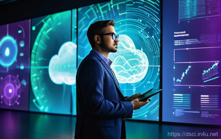 데이터과학을 위한 클라우드 플랫폼 비교 - **Prompt:** A diverse data scientist, dressed in smart casual attire, stands confidently in a futuri...