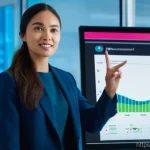 데이터과학자 연봉 협상 팁 - **Image Prompt 1: Data-Driven Performance Showcase**
A confident young data scientist, dressed i...